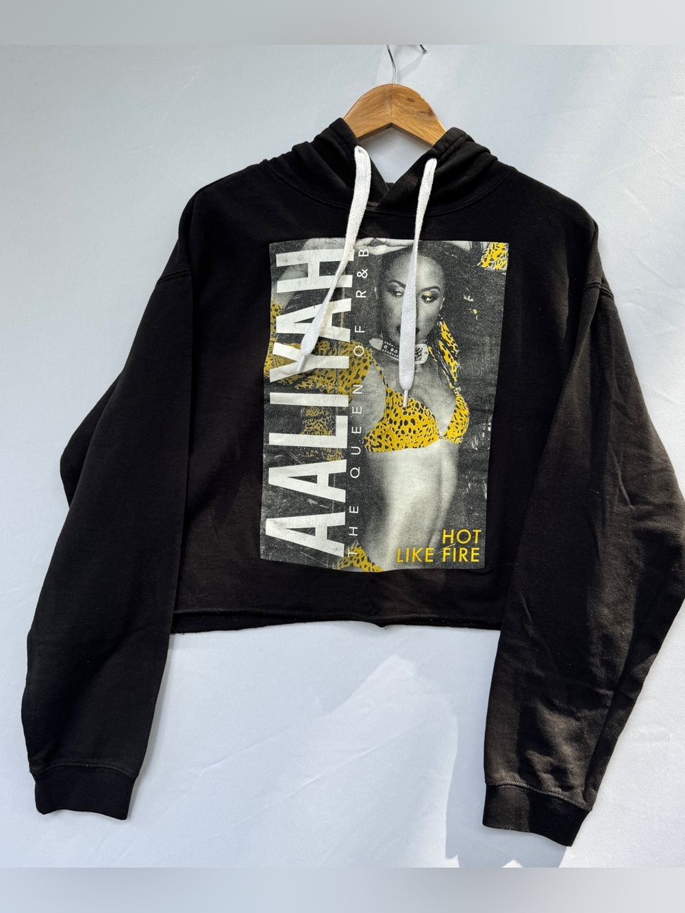 Aaliyah Hot Like Fire Graphic Cropped Hoodie Sz Large